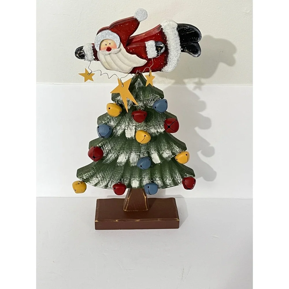 Unbranded Vintage Wooden Christmas Tree Home Decor‎ Green Flying Santa Bells
